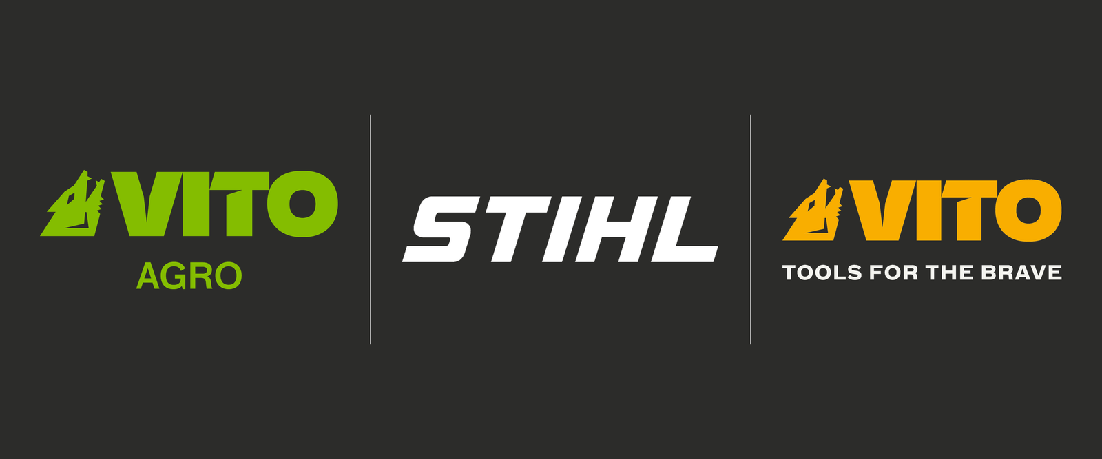 Logotipos de las marcas Stihl, Vito Agro y Vito Tools for the Brave